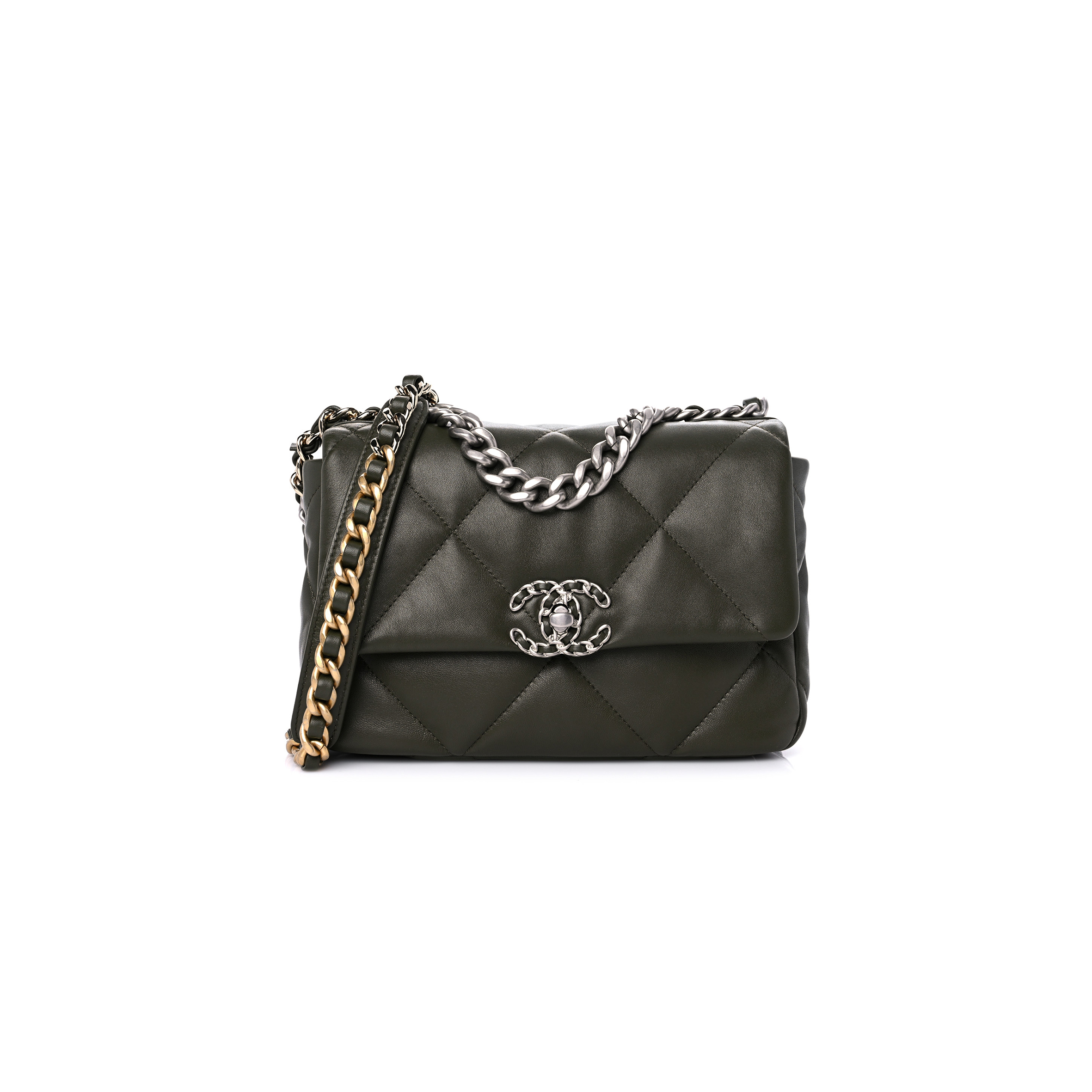 CHANEL LAMBSKIN QUILTED CHANEL 19 FLAP KHAKI AS1160 (26*16*9cm)